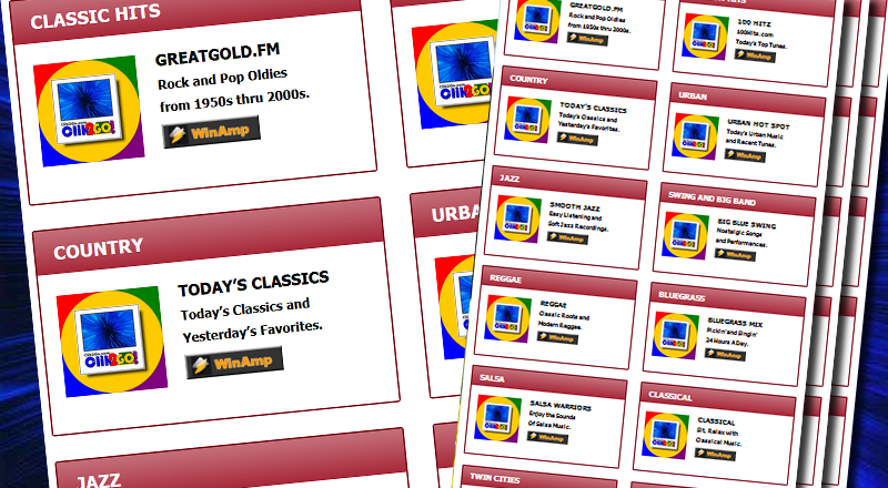 Use Clik2Go Internet Radio Links to Listen with WinAmp Software.